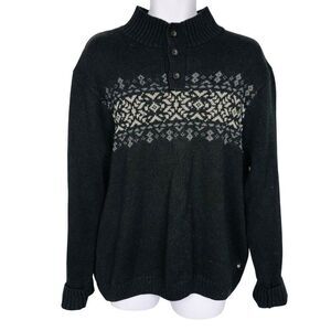 Chaps Sweater Mens L Black Gray Nordic High Neck Henley Pullover